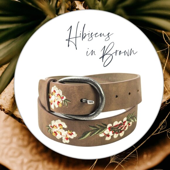 Beautiful Hand-Embroidered Floral Boho Style Vegan Leather Belt with Buckle - Picture 3 of 4